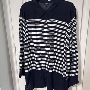 TalbotsWoman 3x Navy and White Striped Button-Up Shirt lightweight coastal